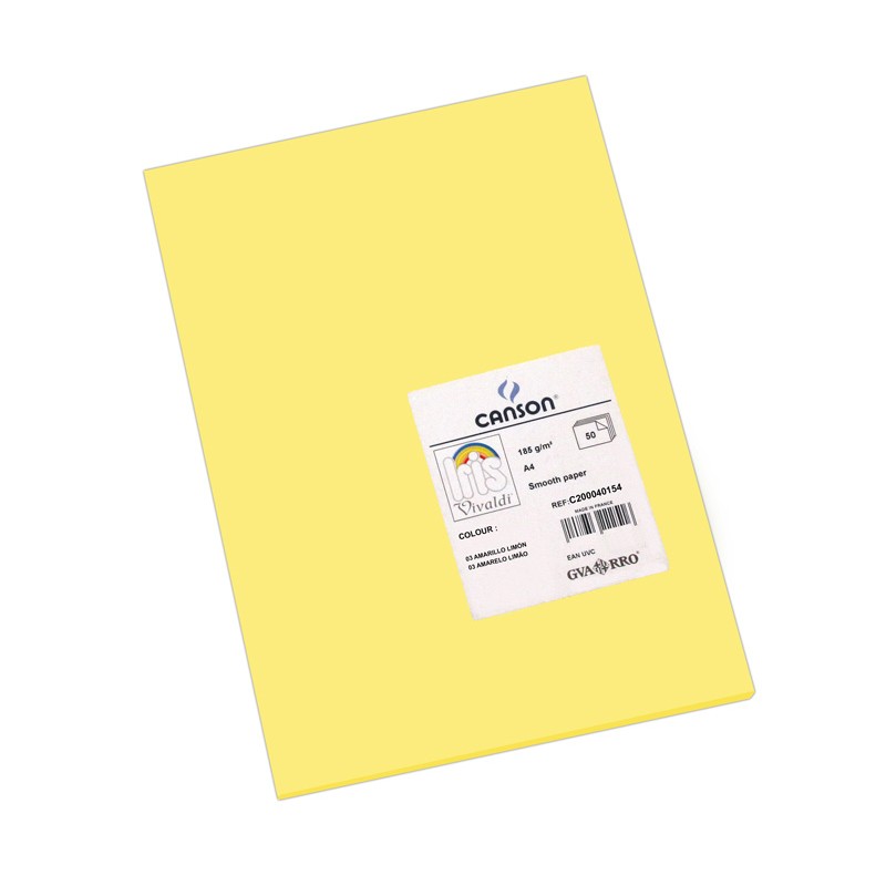 Pack 50 Cartolinas A4 Guarro Íris Canson 40154 Amarelo Limão