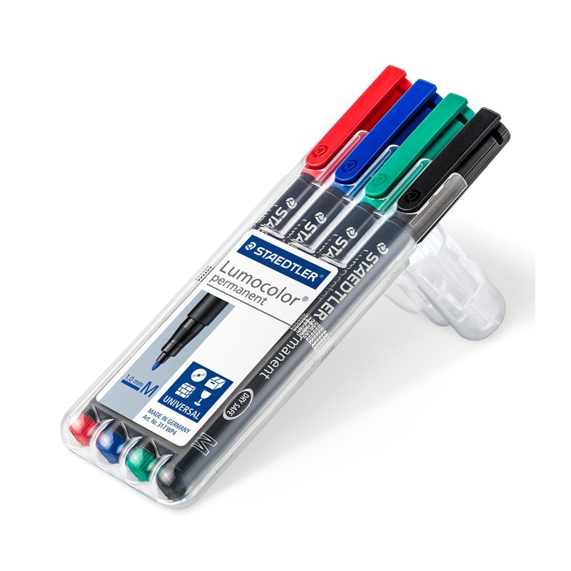 Estojo com 4 Marcadores Staedtler Lumocolor Ponta Média 317-WP4