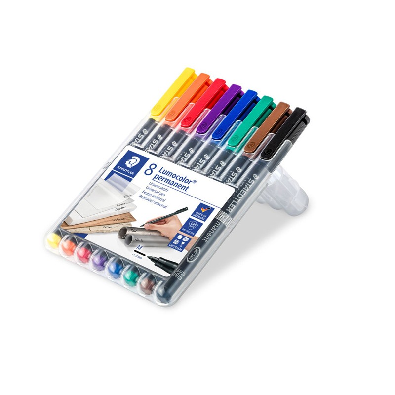 Estojo com 8 Marcadores Staedtler Lumocolor Ponta Média 317-WP8