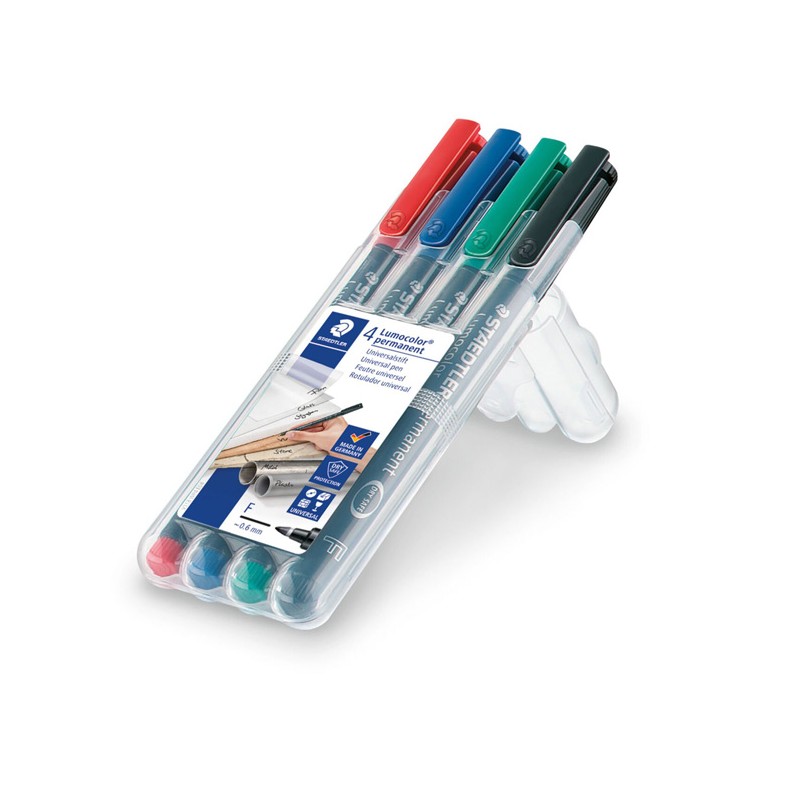 Estojo com 4 Marcadores Staedtler Lumocolor Ponta Fina 318-WP4