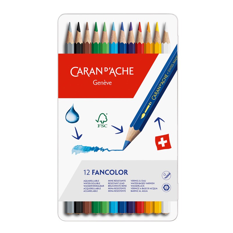 Lápis de Cor Caran d'Ache Fancolor - Caixa Metálica 12 unidades