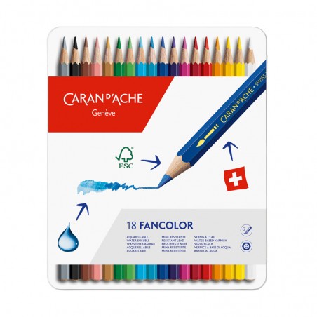 Lápis de Cor Caran d'Ache Fancolor - Caixa Metálica 18 unidades