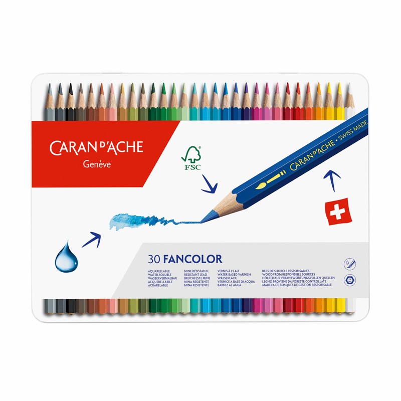 Lápis de Cor Caran d'Ache Fancolor - Caixa Metálica 30 unidades
