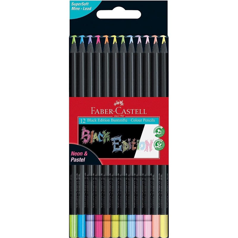 Lápis de Cor Faber Castell Black Edition Neon 116410 - Caixa 12 unidades