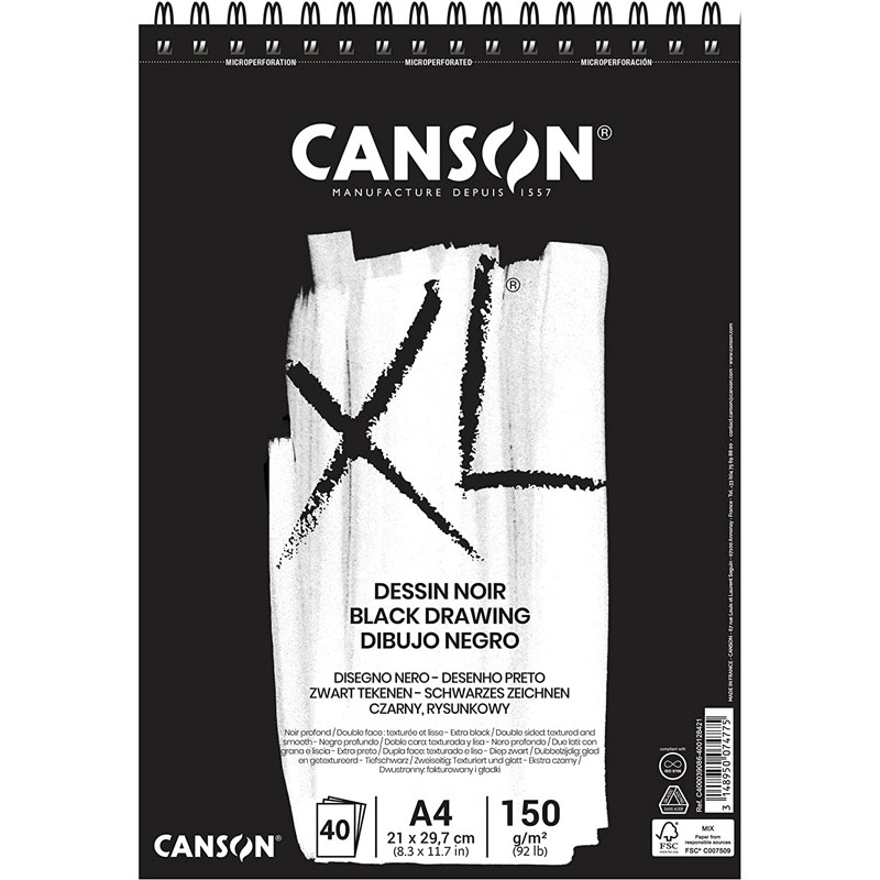 Canson XL - Bloco Dessin Noir 40 Folhas 150gr A4 Canson XL - Bloco Dessin Noir 40 Folhas 150gr A4