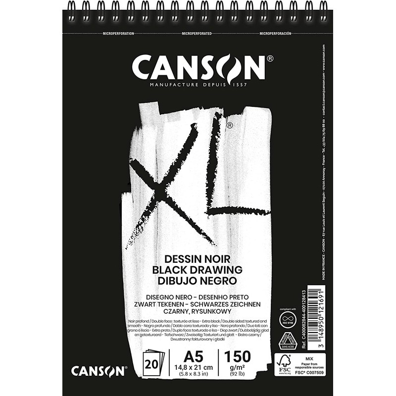Canson XL - Bloco Dessin Noir 20 Folhas 150gr A5 Canson XL - Bloco Dessin Noir 20 Folhas 150gr A5