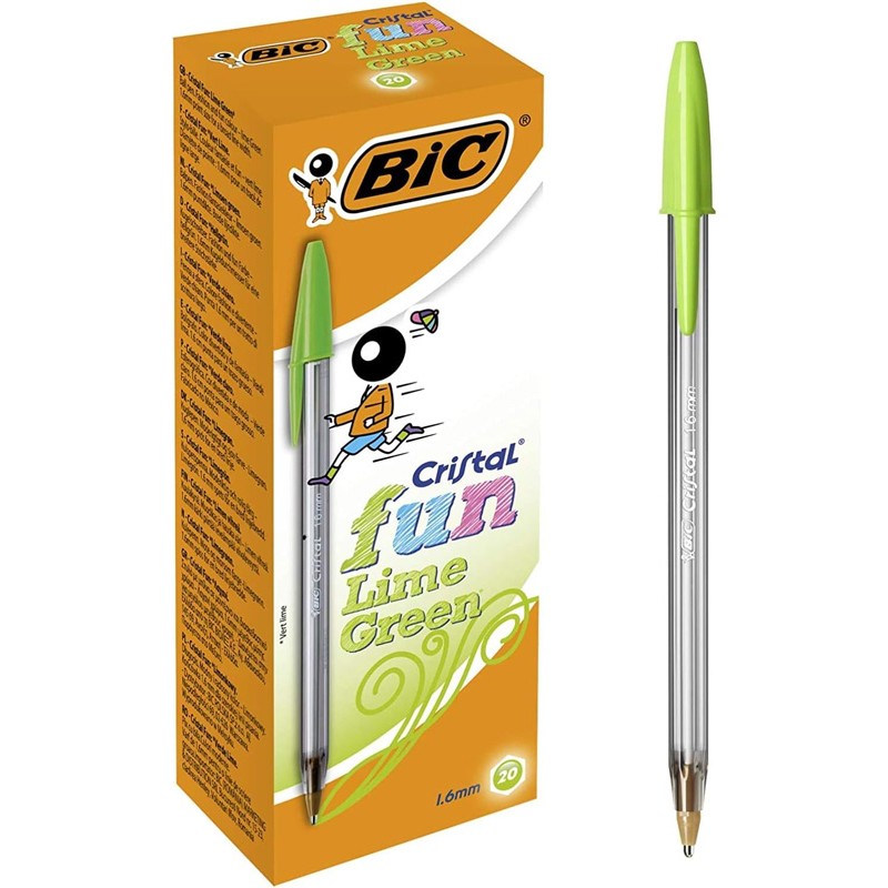 Caixa 20 Esferográficas BIC Cristal Fun Verde Lima Caixa 20 Esferográficas BIC Cristal Fun Verde Lima