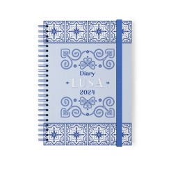 Agenda Secretária Espiral Ambar A5 Lusa 2024 Azul