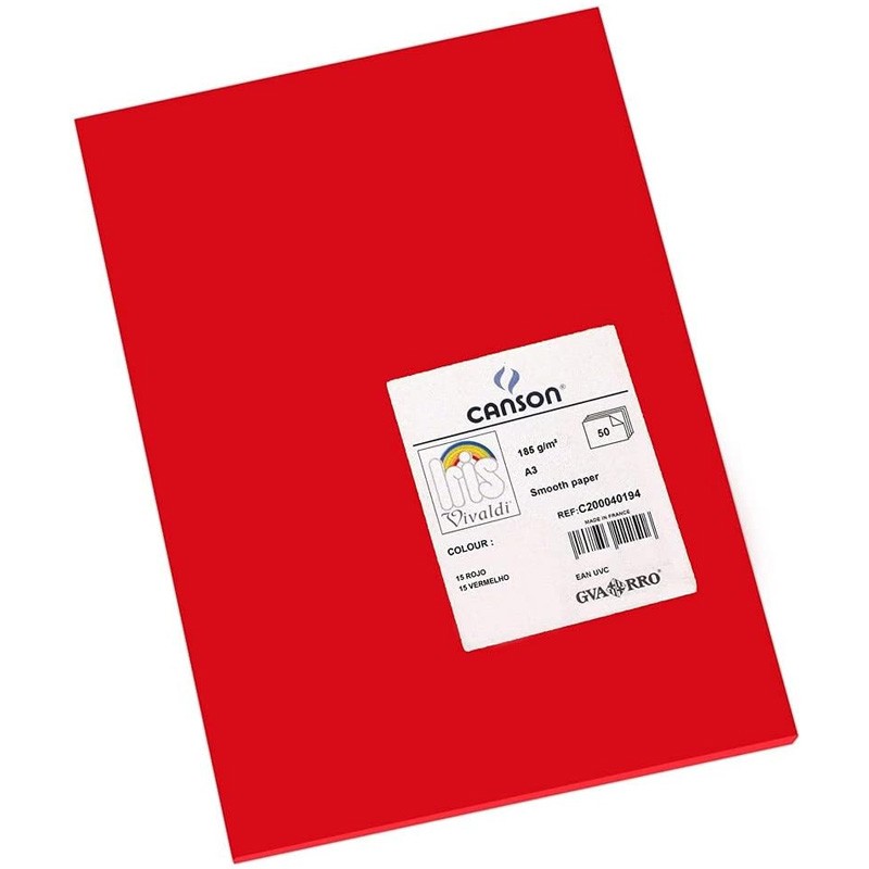 Pack 50 Cartolinas A3 Guarro Íris Canson 40194 Vermelha Pack 50 Cartolinas A3 Guarro Íris Canson 40194 Vermelha