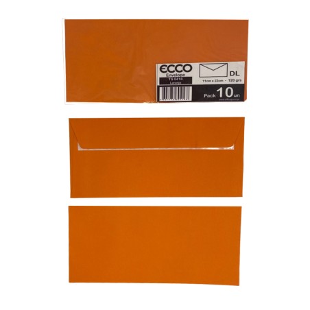 Pack 10 Envelopes DL 110x220 TS-0416 Laranja