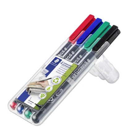 Estojo com 4 Marcadores Staedtler Lumocolor Ponta Super Fina 313-WP4