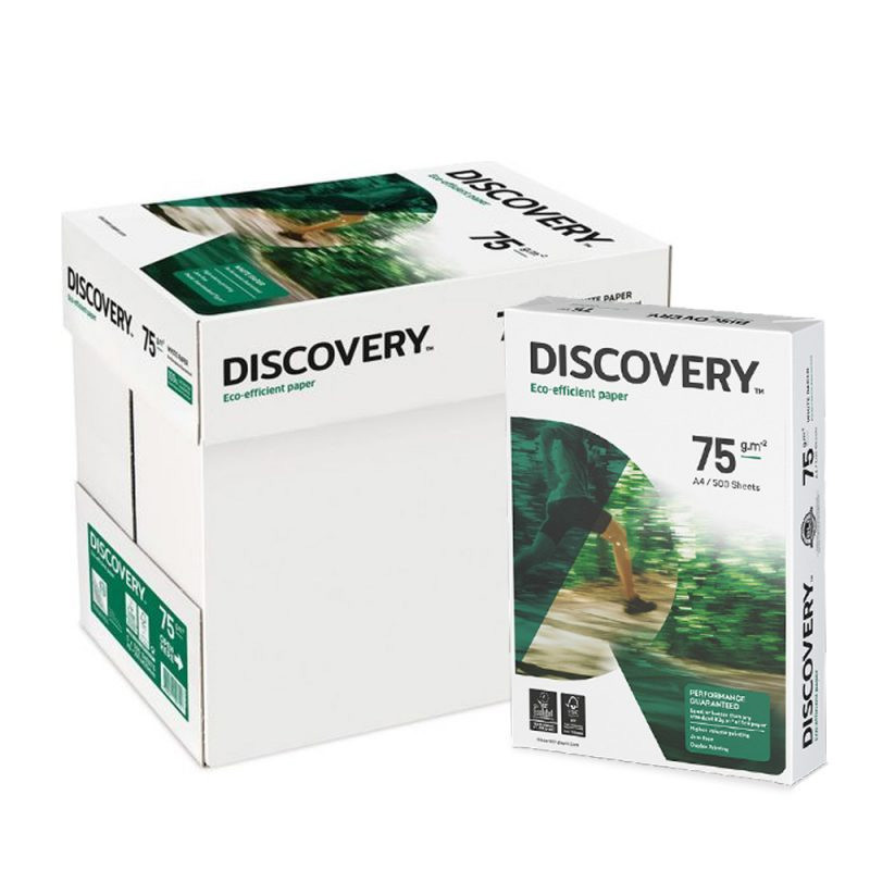 Caixa 5 Resmas Papel Fotocópia Discovery A4 75gr Branco Caixa 5 Resmas Papel Fotocópia Discovery A4 75gr Branco