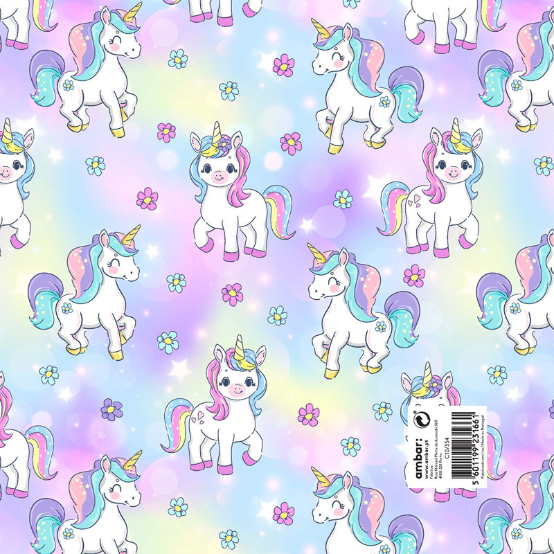 Pack 25 Fls. Papel Fantasia Criança C10/354 Unicorn World Pack 25 Fls. Papel Fantasia Criança C10/354 Unicorn World