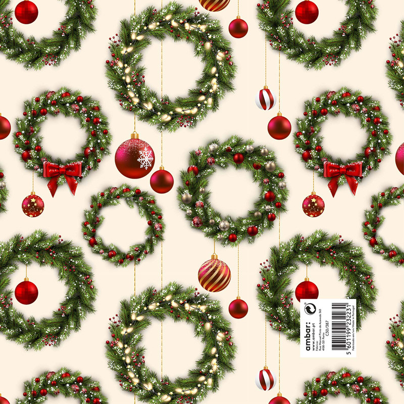 Pack 25 Fls. Papel Fantasia Natal C30/387 Christmas Wreaths