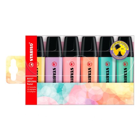Estojo 6 Marcadores Fluorescente Stabilo Boss Pastel 70/6-2 Cores Sortidas