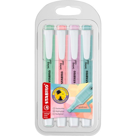 Estojo 4 Marcadores Fluorescente Stabilo Swing Cool Pastel Cores Sortidas