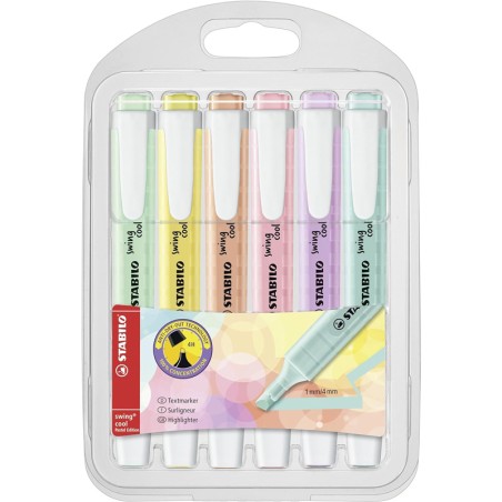 Estojo 6 Marcadores Fluorescente Stabilo Swing Cool Pastel Cores Sortidas