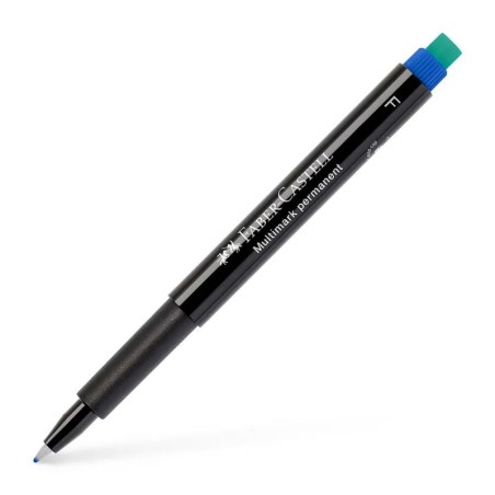 Caixa 10 Marcadores Permanente Faber-Castell Ponta Fina Azul