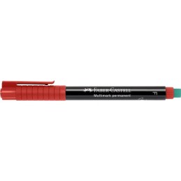 Caixa 10 Marcadores Permanente Faber-Castell Ponta Fina Vermelho