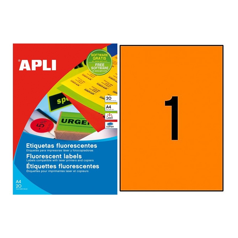 Etiquetas Fluorescentes Apli A4 02879 Laranja Etiquetas Fluorescentes Apli A4 02879 Laranja