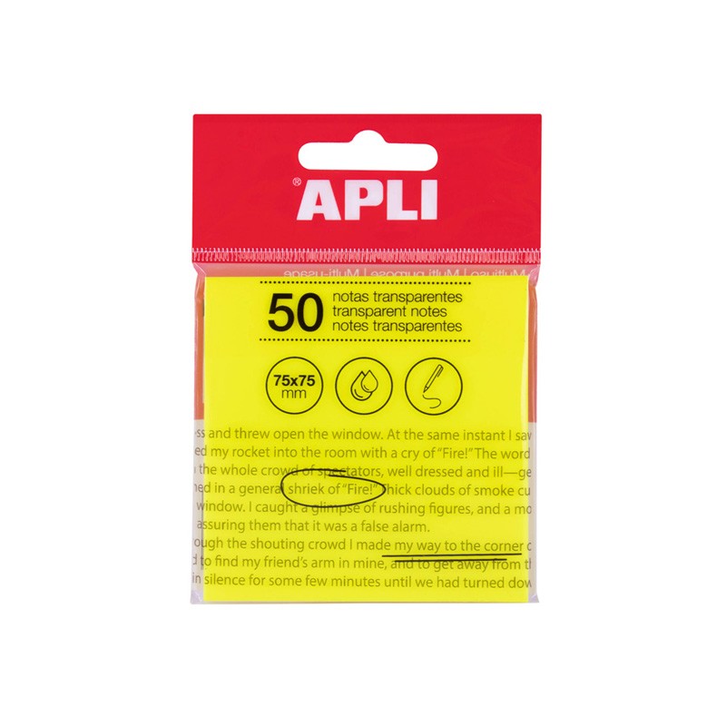 Notas adesivas transparentes Apli 75x75mm Amarelo Notas adesivas transparentes Apli 75x75mm Amarelo