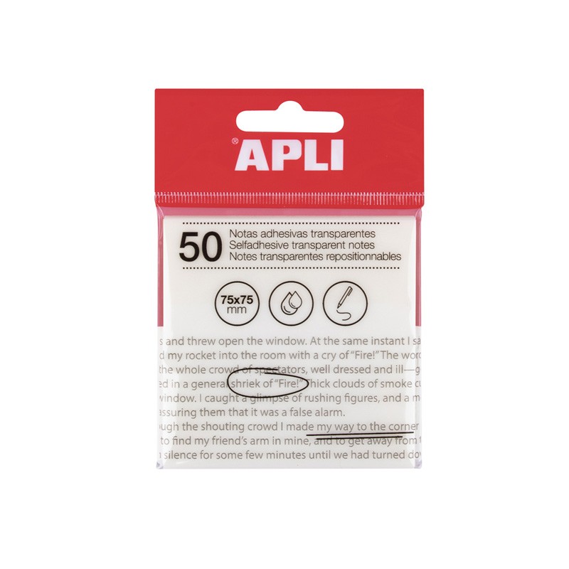 Notas adesivas aderentes Apli 75x75mm Transparente Notas adesivas aderentes Apli 75x75mm Transparente