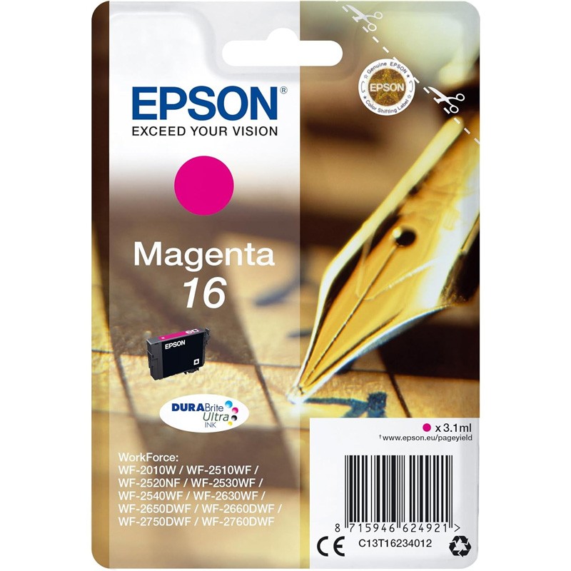 Tinteiro Epson 16 Magenta C13T16234010 3,3ml Tinteiro Epson 16 Magenta C13T16234010 3,3ml