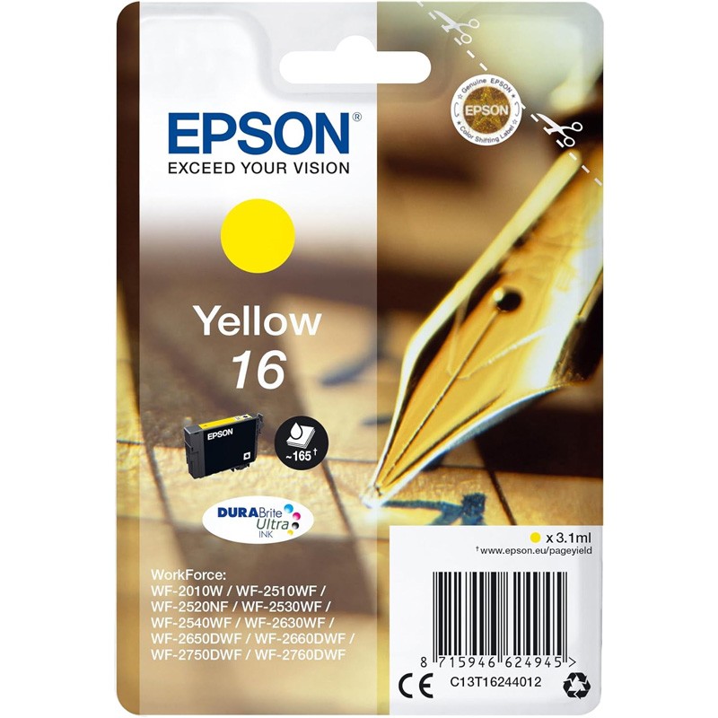 Tinteiro Epson 16 Amarelo C13T16244010 3.1ml Tinteiro Epson 16 Amarelo C13T16244010 3.1ml