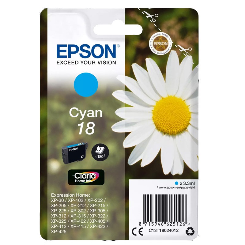 Tinteiro Epson 18 Azul C13T18024010 3,3ml Tinteiro Epson 18 Azul C13T18024010 3,3ml