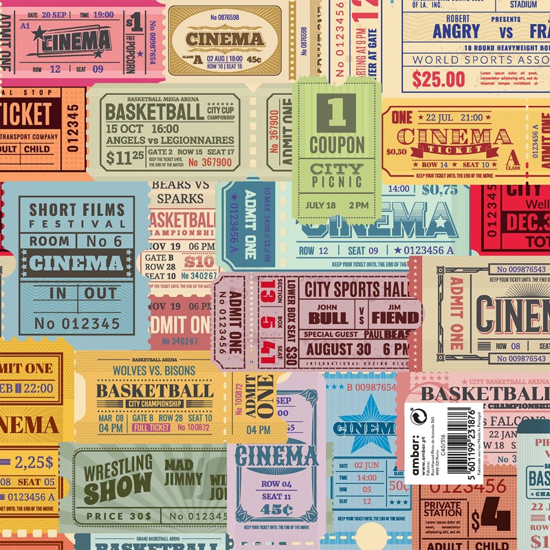 Pack 25 Fls. Papel Fantasia Clássico C40/316 Vintage Tickets Pack 25 Fls. Papel Fantasia Clássico C40/316 Vintage Tickets
