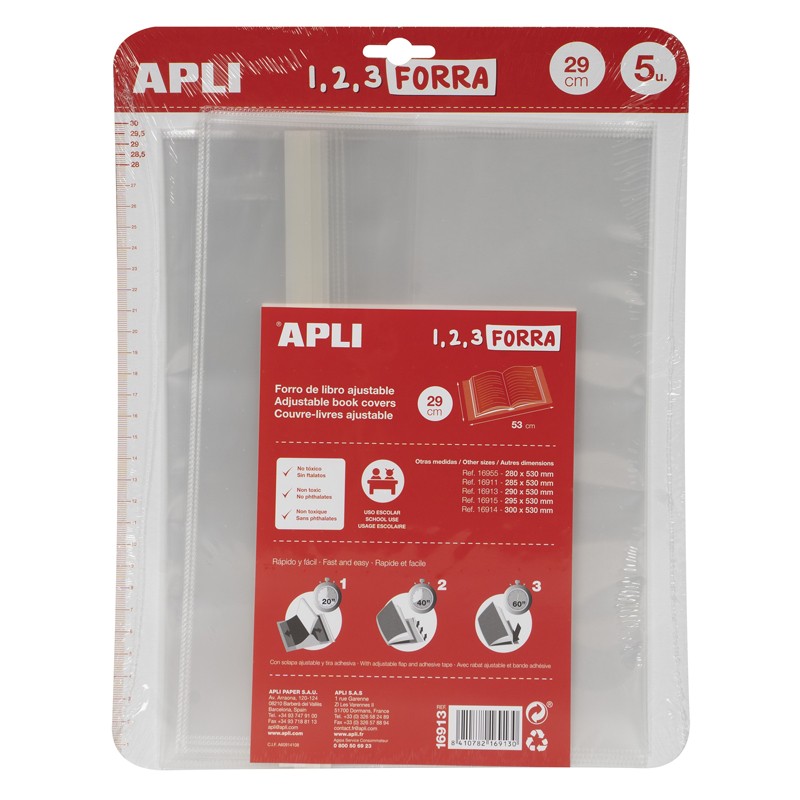 Forra Livros Ajustável Apli 29cm - Pack 5 unidades