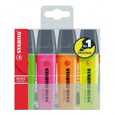 Estojo 4 Marcadores Fluorescente Stabilo Boss 70/4 Cores Sortidas