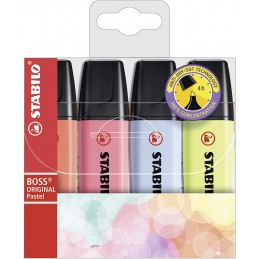 Estojo 4 Marcadores Fluorescente Stabilo Boss Pastel 70/4-3 Cores Sortidos