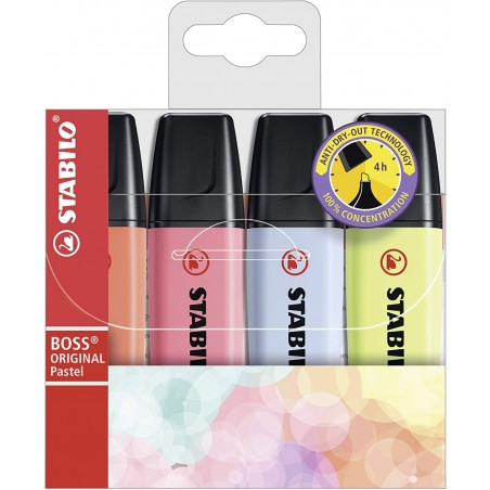 Estojo 4 Marcadores Fluorescente Stabilo Boss Pastel 70/4-3 Cores Sortidos