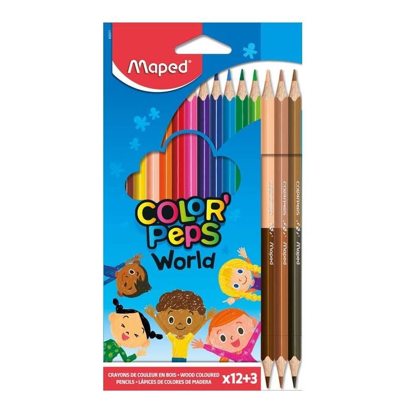 Lápis de Cor Maped World 832071 - Caixa 12+3 unidades